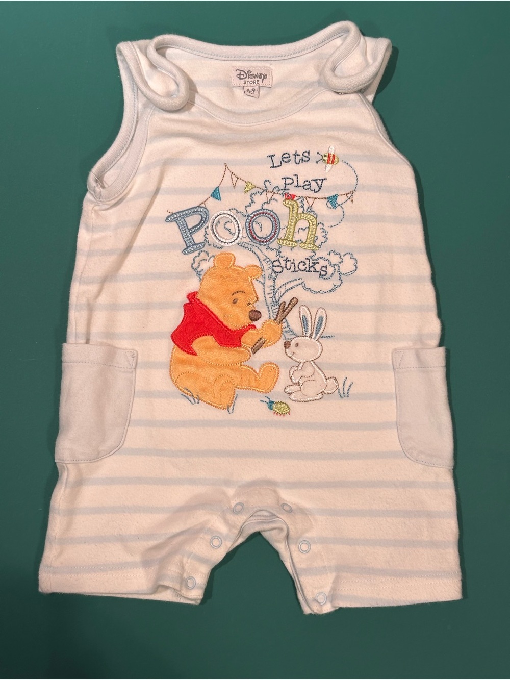 Disney Winnie the Pooh White & Light Blue Striped Sleeveless One-Piece
